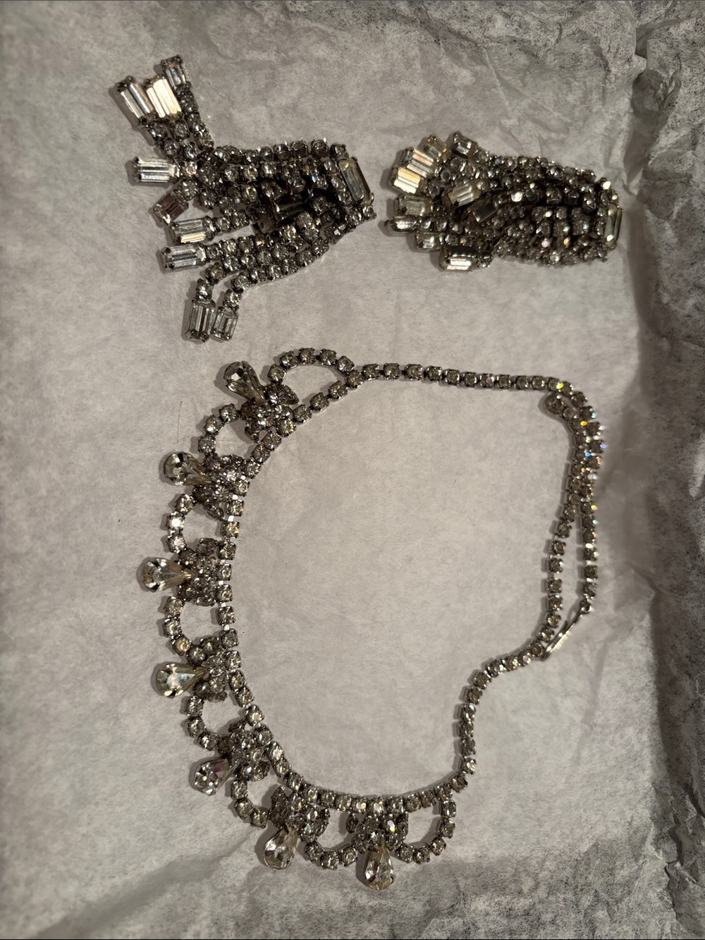 Weiss Crystal Drop Statement Necklace and Earrings Set - Silver